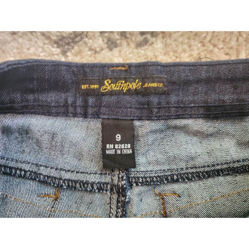 SOUTHPOLE Jean Shorts Womens Dark Blue Wash Hip Hop Y2K Embroidered Size 9 - Picture 5 of 9
